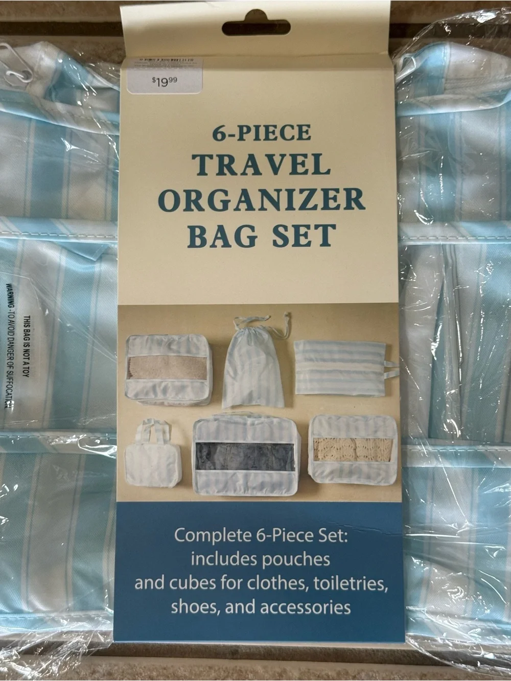 Travel Organizer Bag Set - Light Blue Stripe - Unbranded